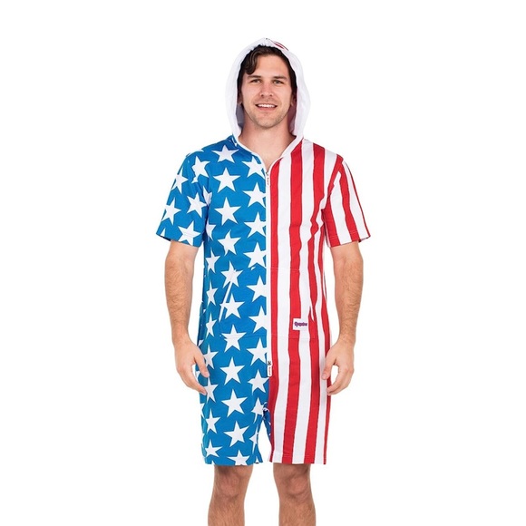 Tipsy Elves USA Short Sleeve Jumpsuit - American Flag Romper for Men NWT - Picture 2 of 4